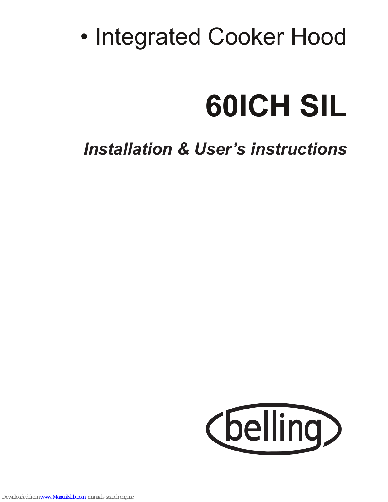 Belling 60ICH SIL Installation & User's Instructions