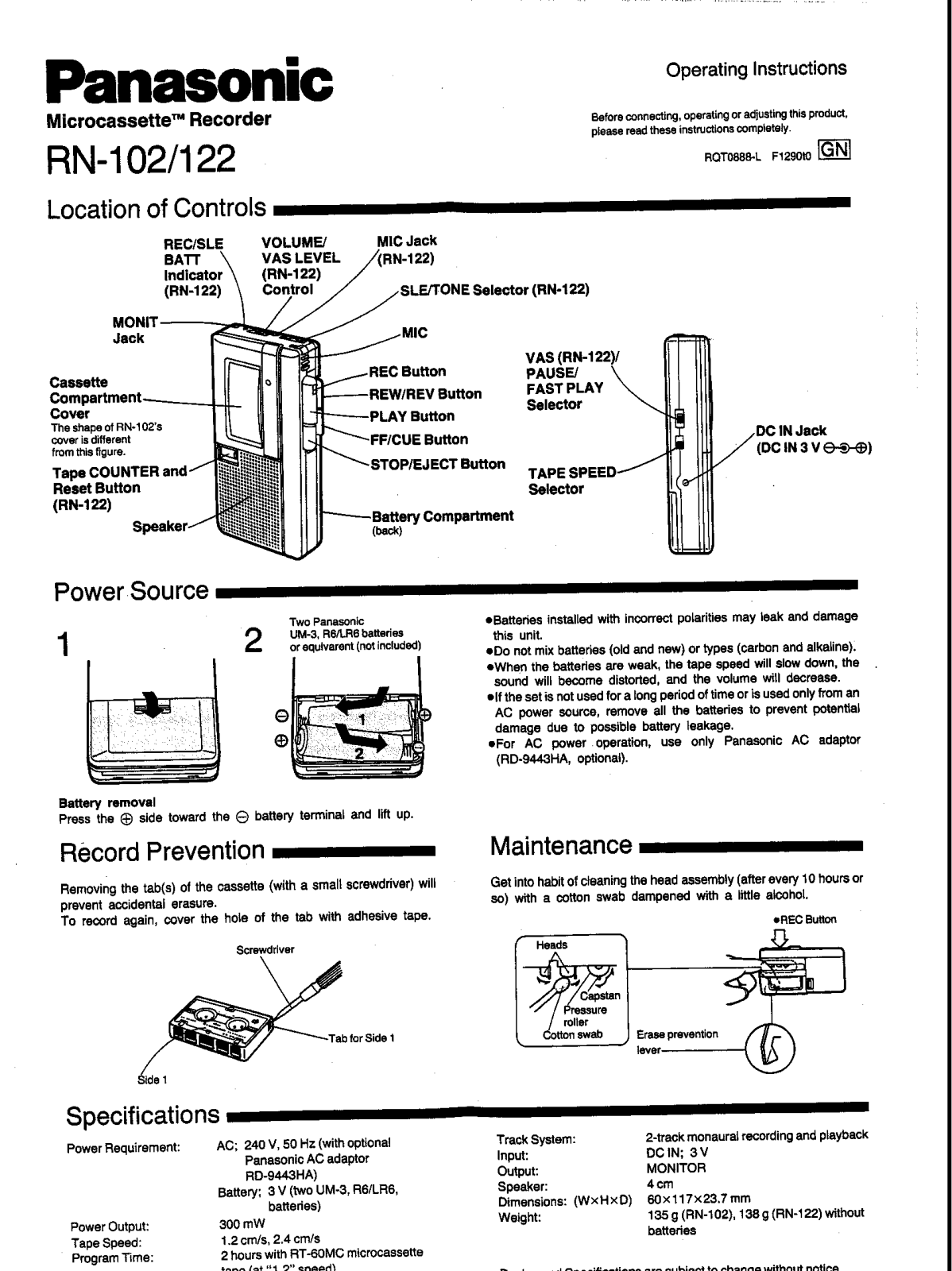 Panasonic RN-122 User Manual