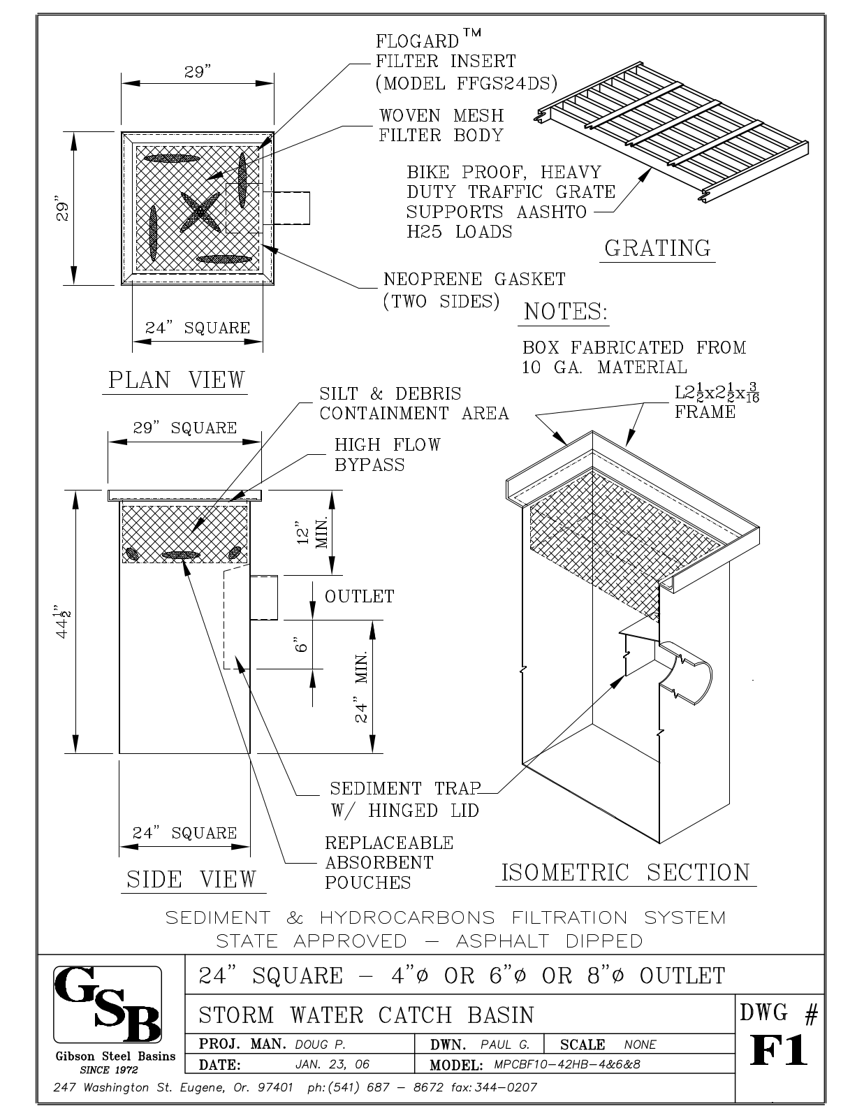 Gibson Steel Basins MPCBF10-42HB-4, MPCBF10-42HB-6, MPCBF10-42HB-8 Schematic