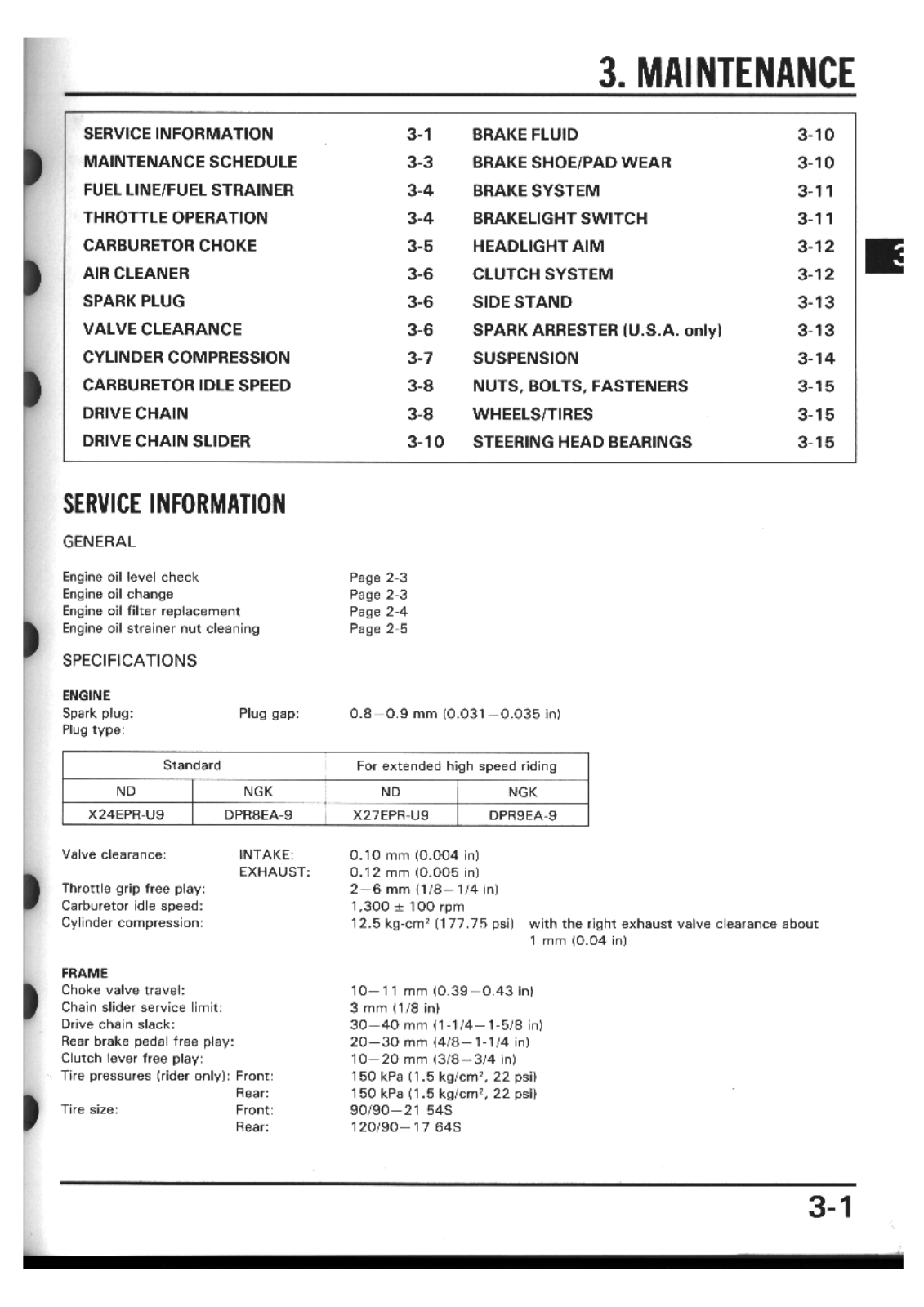 Honda 650 88-89, NX 650 88-89 Service Manual C Section 3