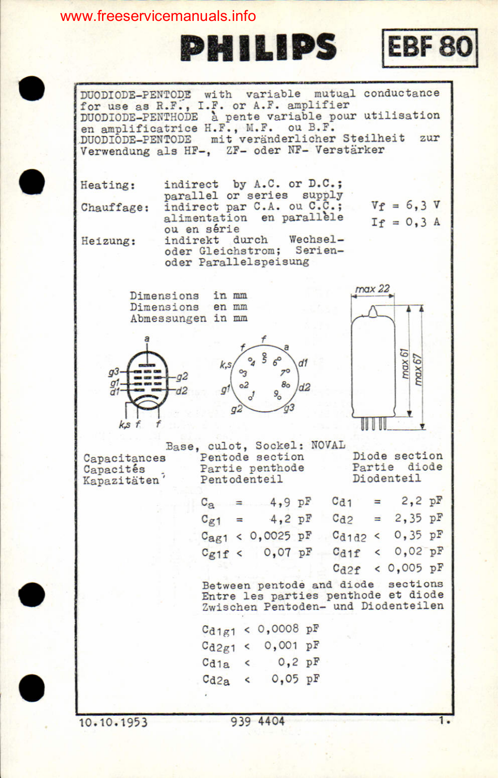 Philips EBF80 DATASHEETS