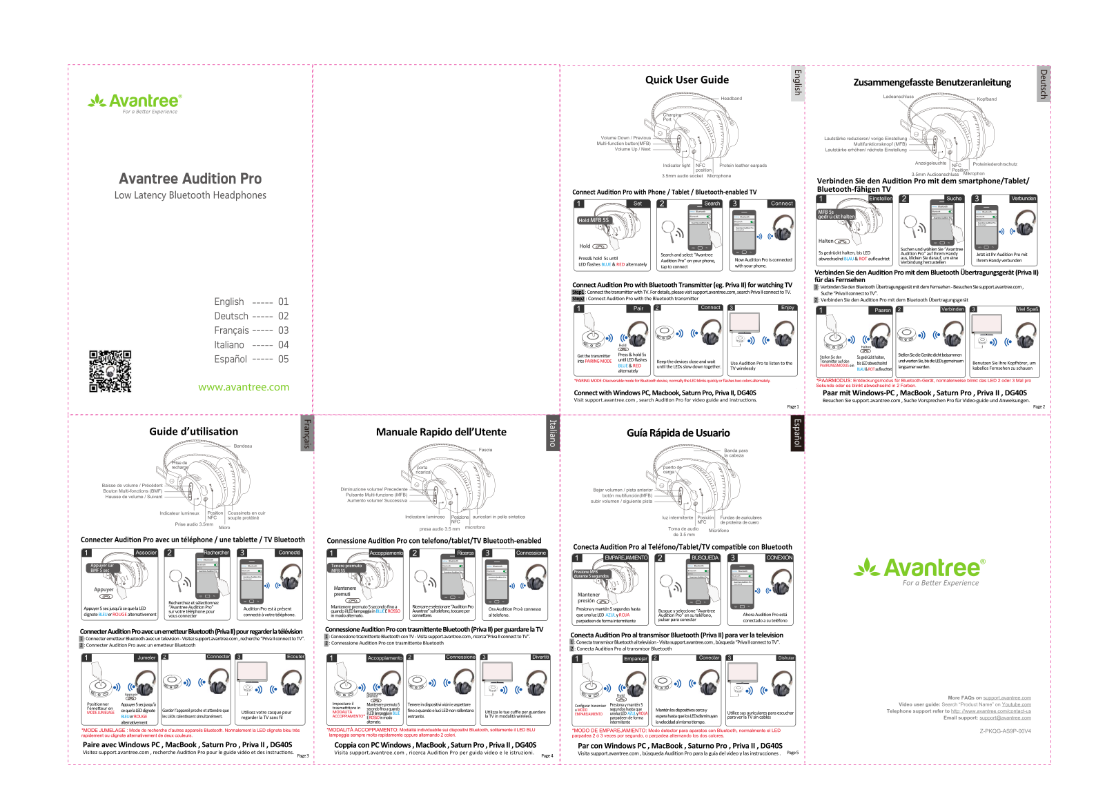 Avantree Audition Pro Low Latency Bluetooth Headphones Quick Start Guide