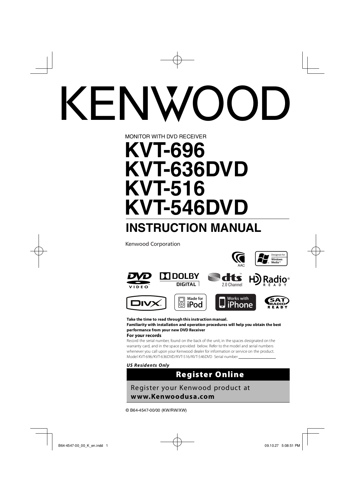 Kenwood KVT-546DVD, KVT-696, KVT-636DVD, KVT-516 User Manual