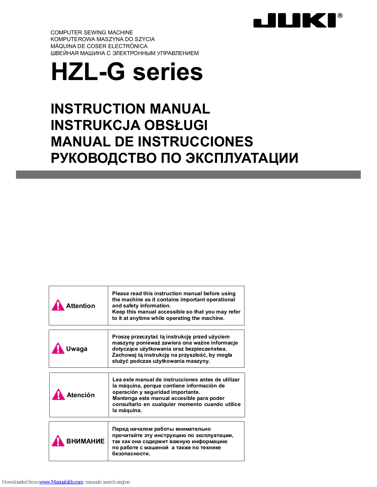 JUKI HZL-G series Instruction Manual