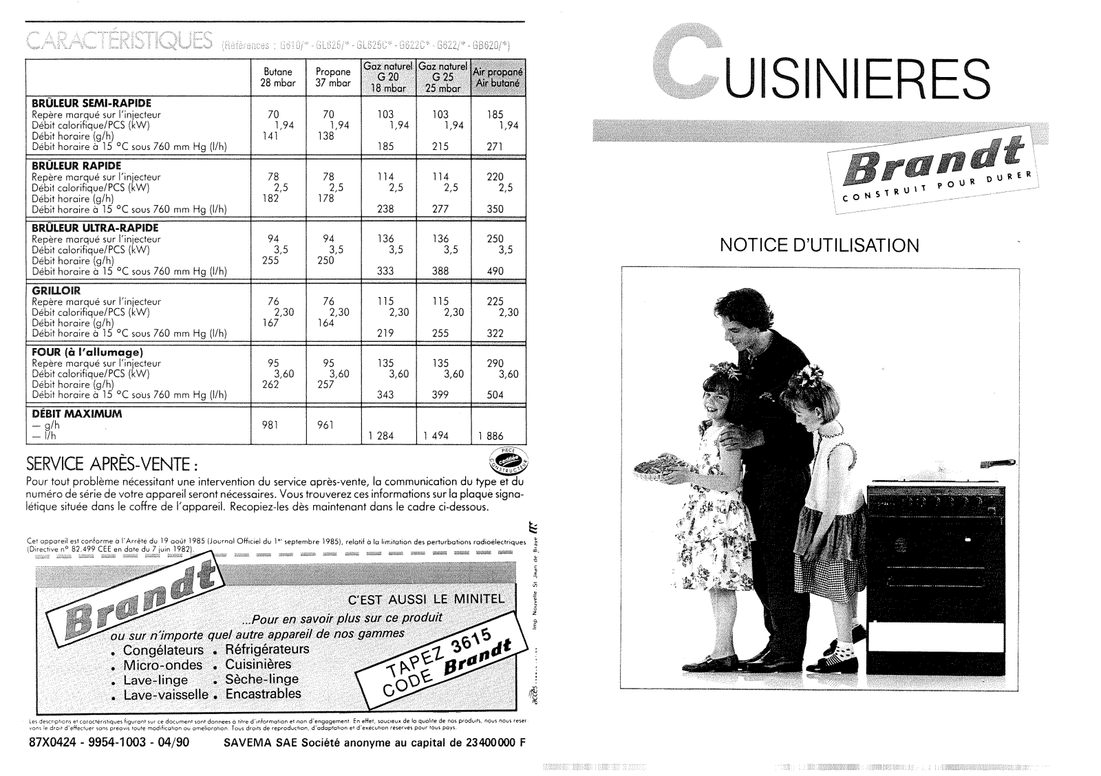 BRANDT GL625C, GL625N, GL625, G610 User Manual