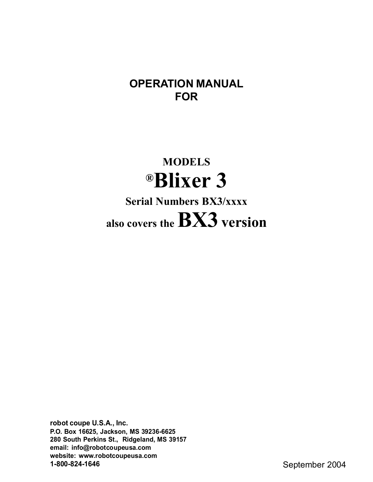 Robot Coupe BX3 Installation Manual