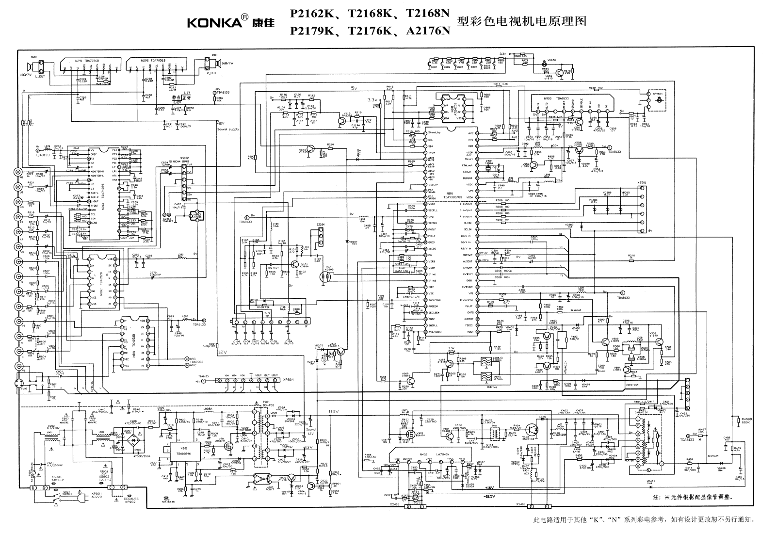 KONKA T2168N, TDA16846, LA7840N, TDA9380 Schematic