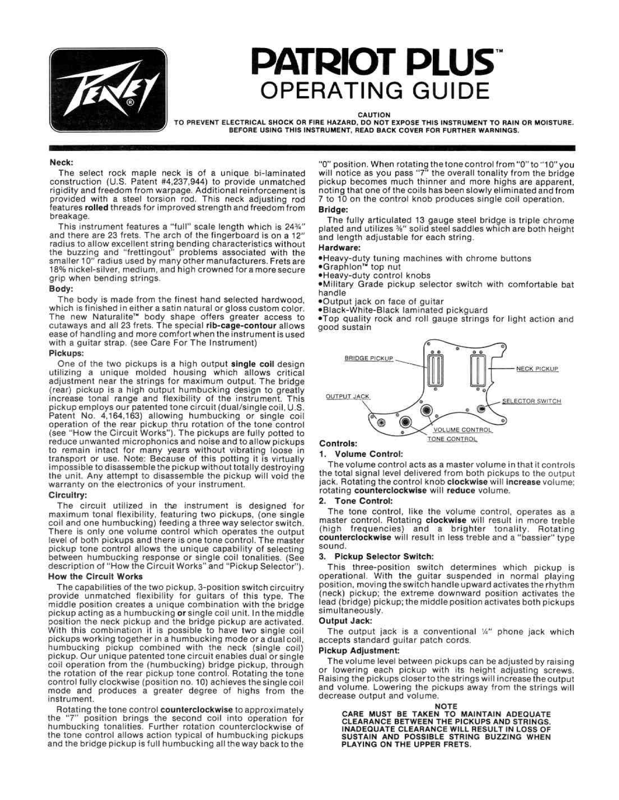 Peavey Patriot Plus User Manual