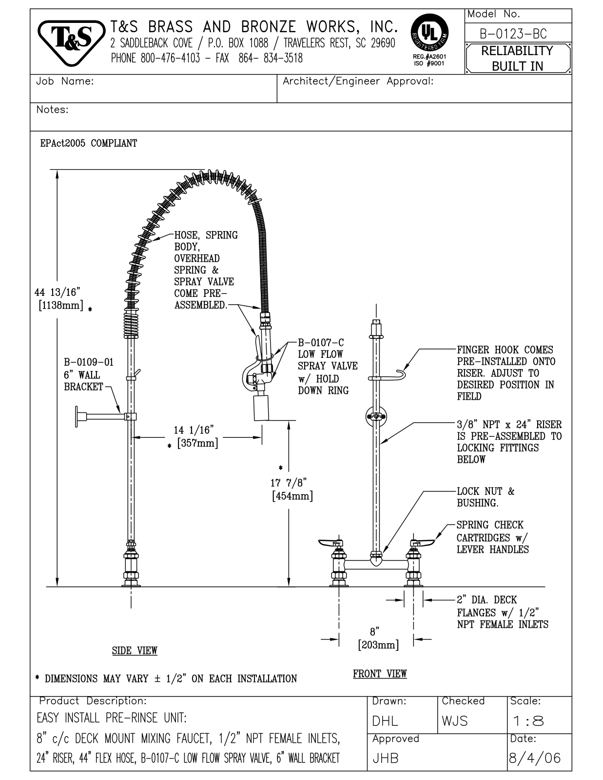 T&S Brass B-0123-BC User Manual