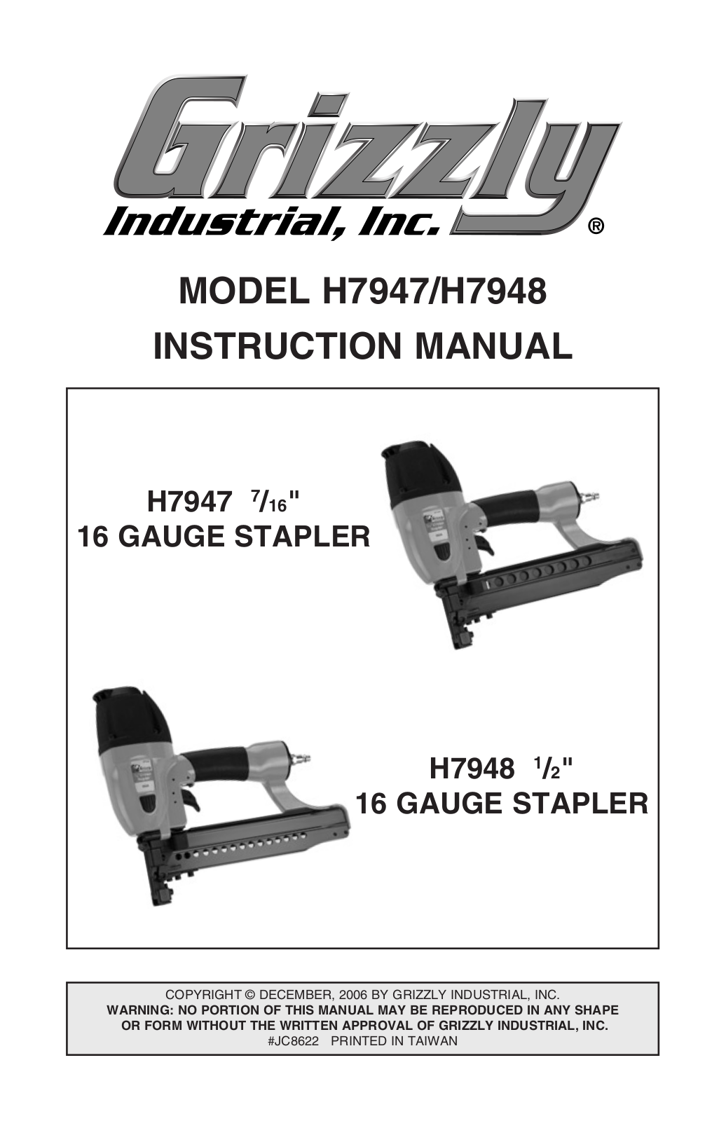 Grizzly H7947, H7948 User Manual