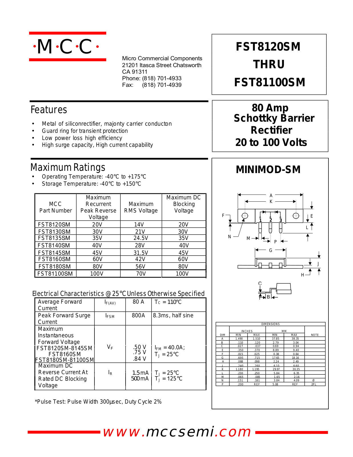 MCC FST8135SM, FST8130SM, FST8120SM, FST8160SM, FST8145SM Datasheet