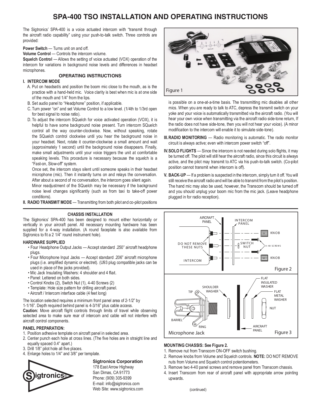 Sigtronics SPA-400 User Manual