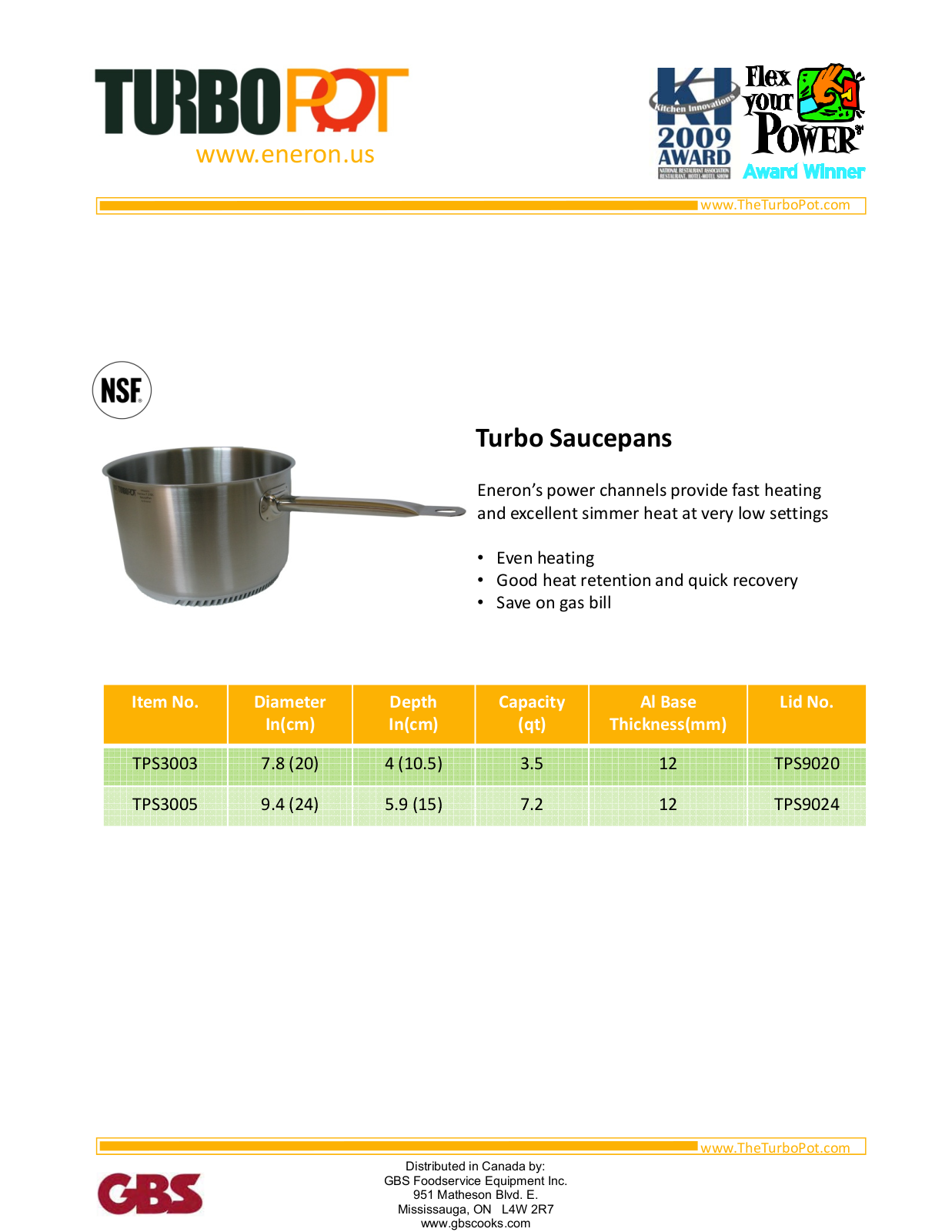 GBS FOOD SERVICE EQUIPMENT TPS3005 User Manual