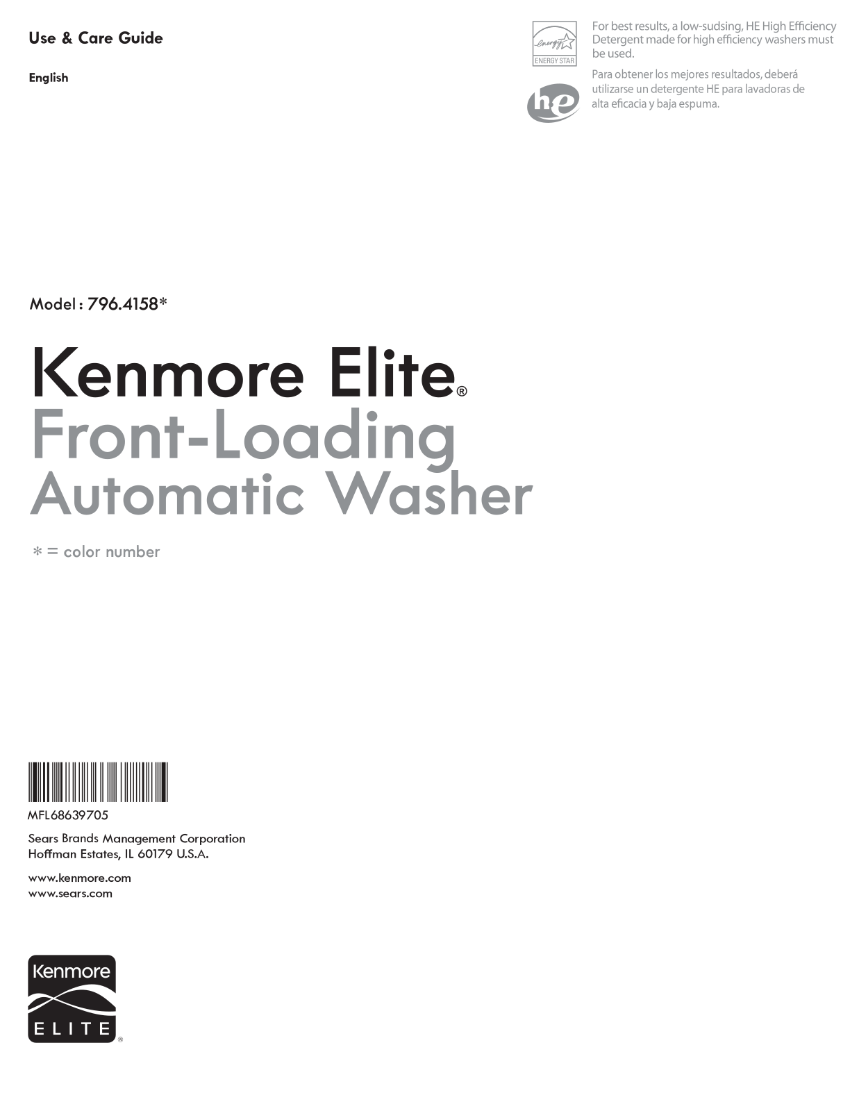 Kenmore Elite 4.5 cu. ft. Front-Load Washer Owner's Manual