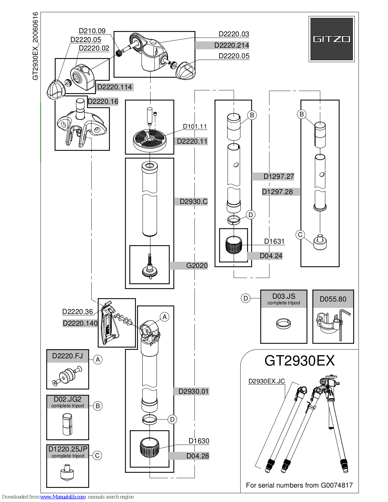 Gitzo Explorer Basalt GT2930EX Parts List