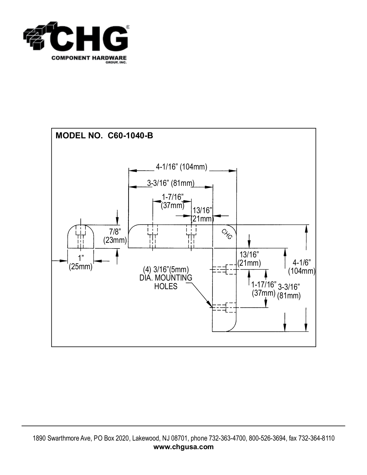 Component Hardware C60-1040-B User Manual