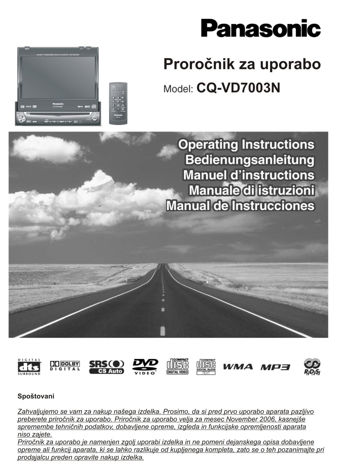 Panasonic CQ-VD7003N Operating Manual