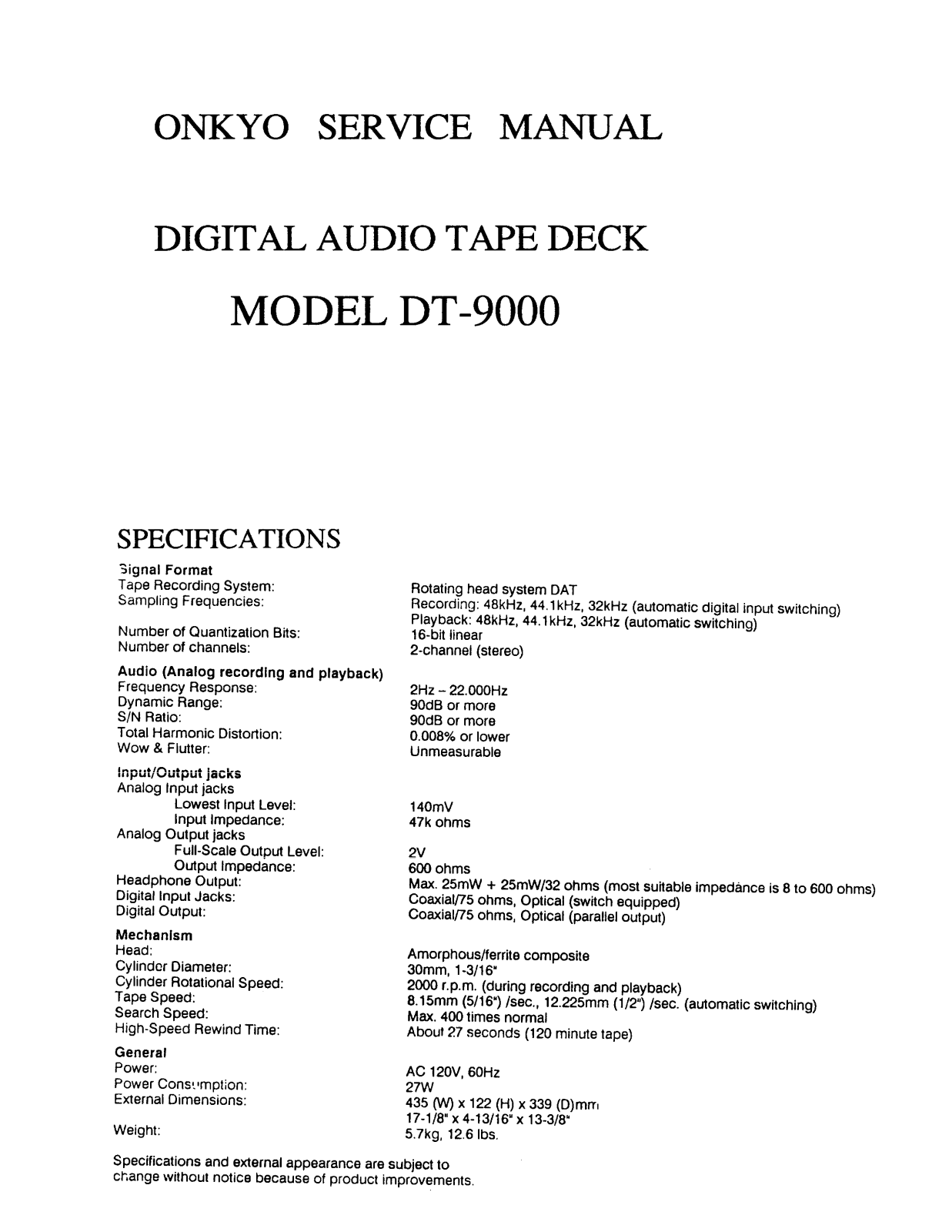 Onkyo DT-9000 Service manual