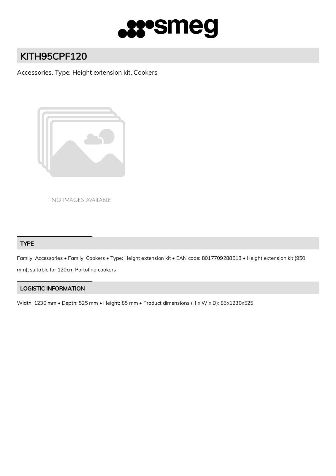 Smeg KITH95CPF120 Technical sheet