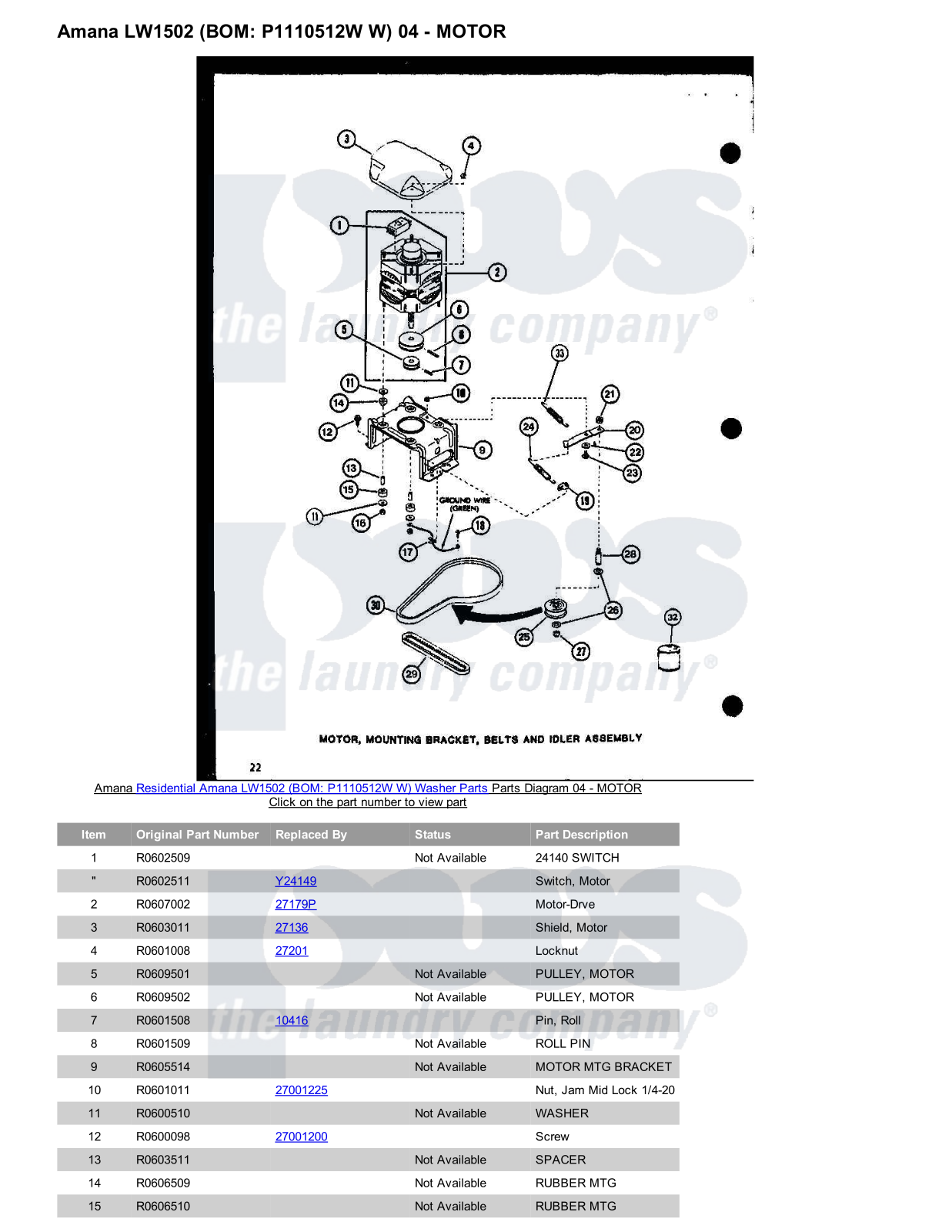 Amana LW1502 Parts Diagram