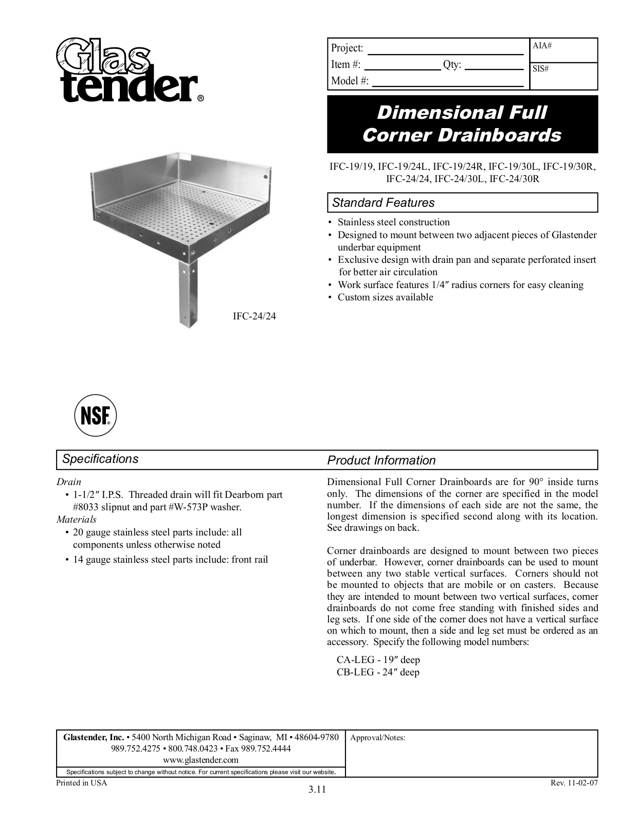 Glastender IFC-19/24L, IFC-19/24R, IFC-19/30L, IFC-19/30R, IFC-24/24 General Manual