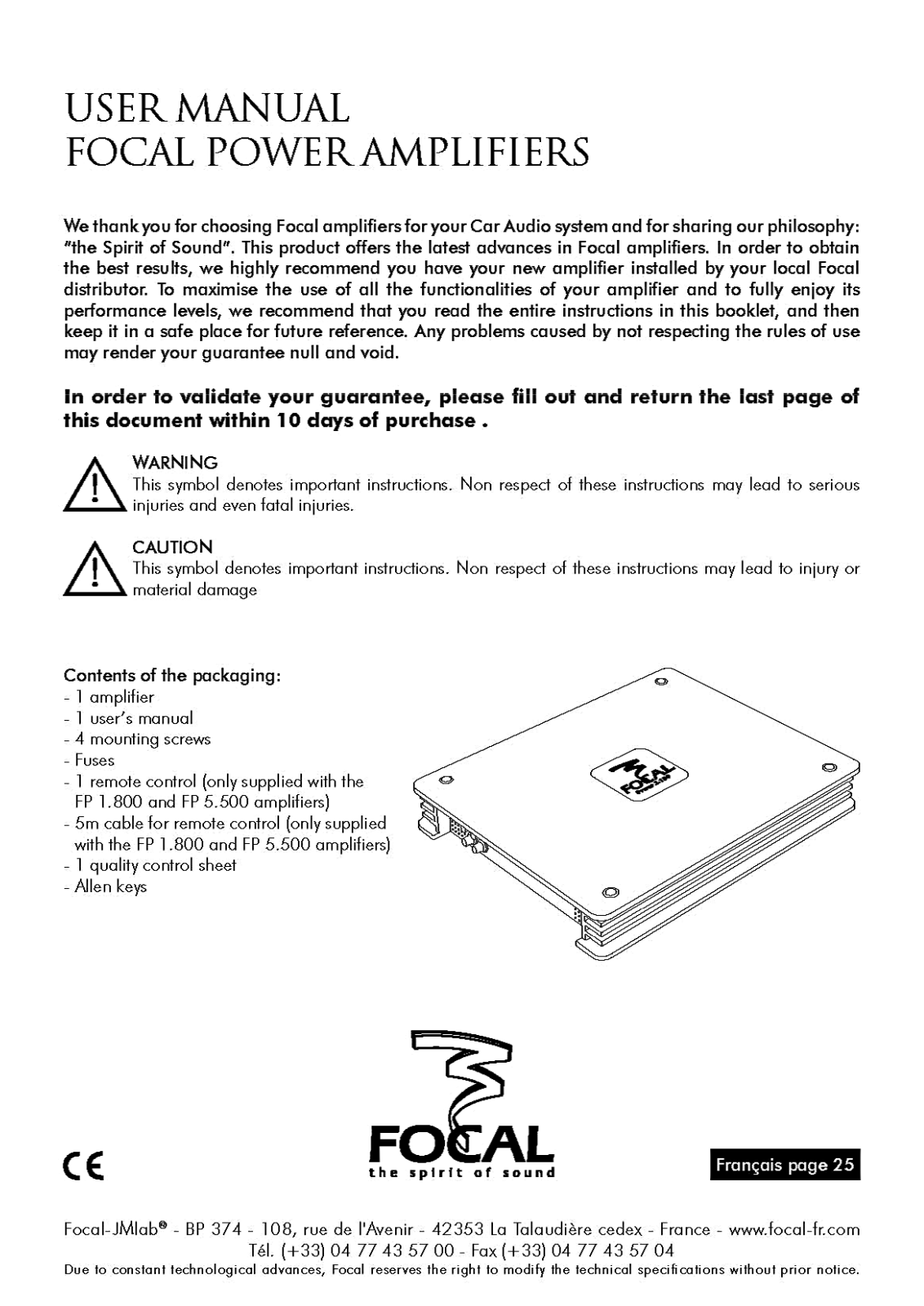 Focal Power-5.500, Power-4.75, Power-2.75, Power-2.150, Power-1.800 User Manual