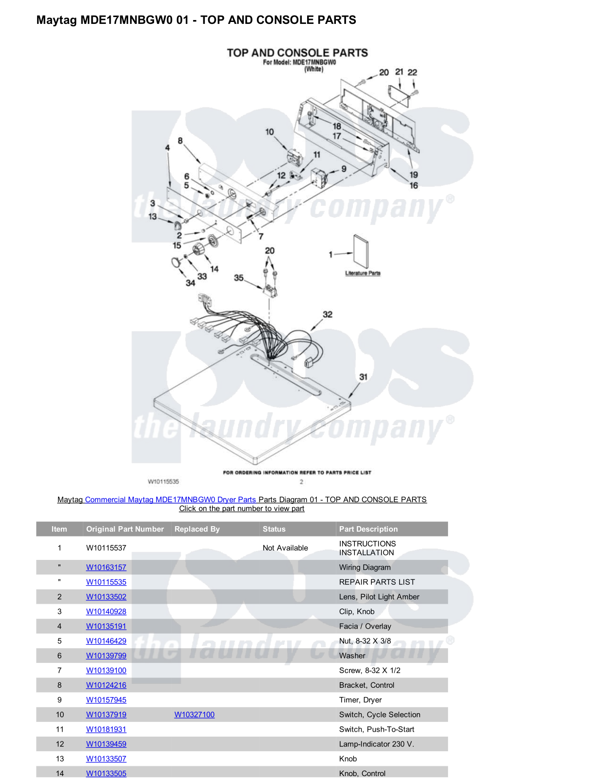 Maytag MDE17MNBGW0 Parts Diagram