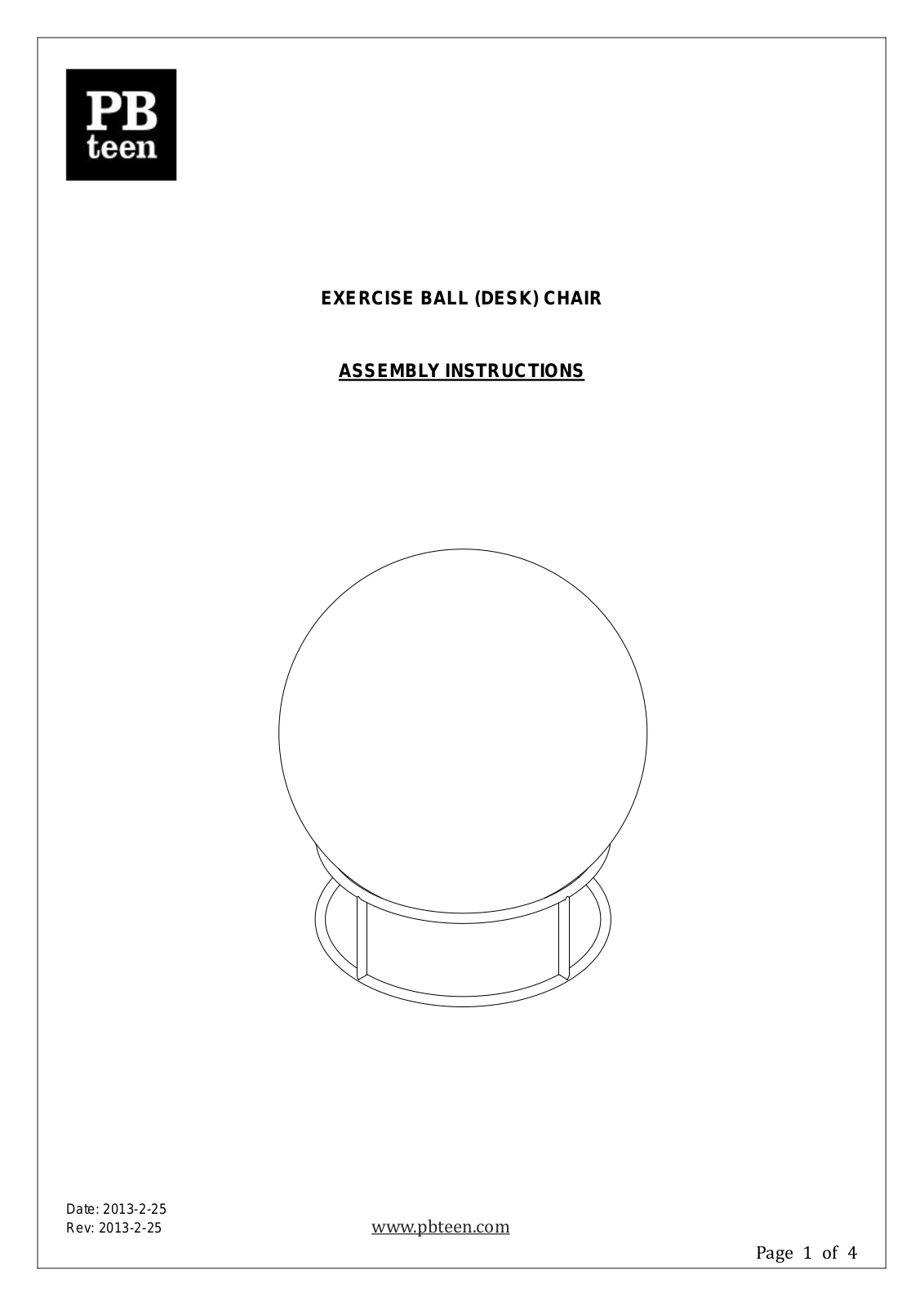 PB Teen Exercise Ball Assembly Instruction