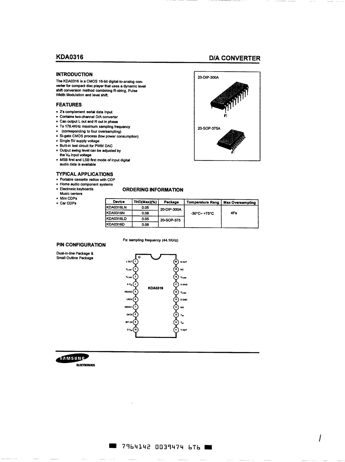 Samsung KDA0316N, KDA0316LD, KDA0316D Datasheet