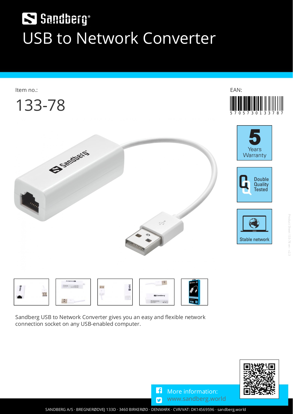 SANDBERG 133-78 SPECIFICATIONS