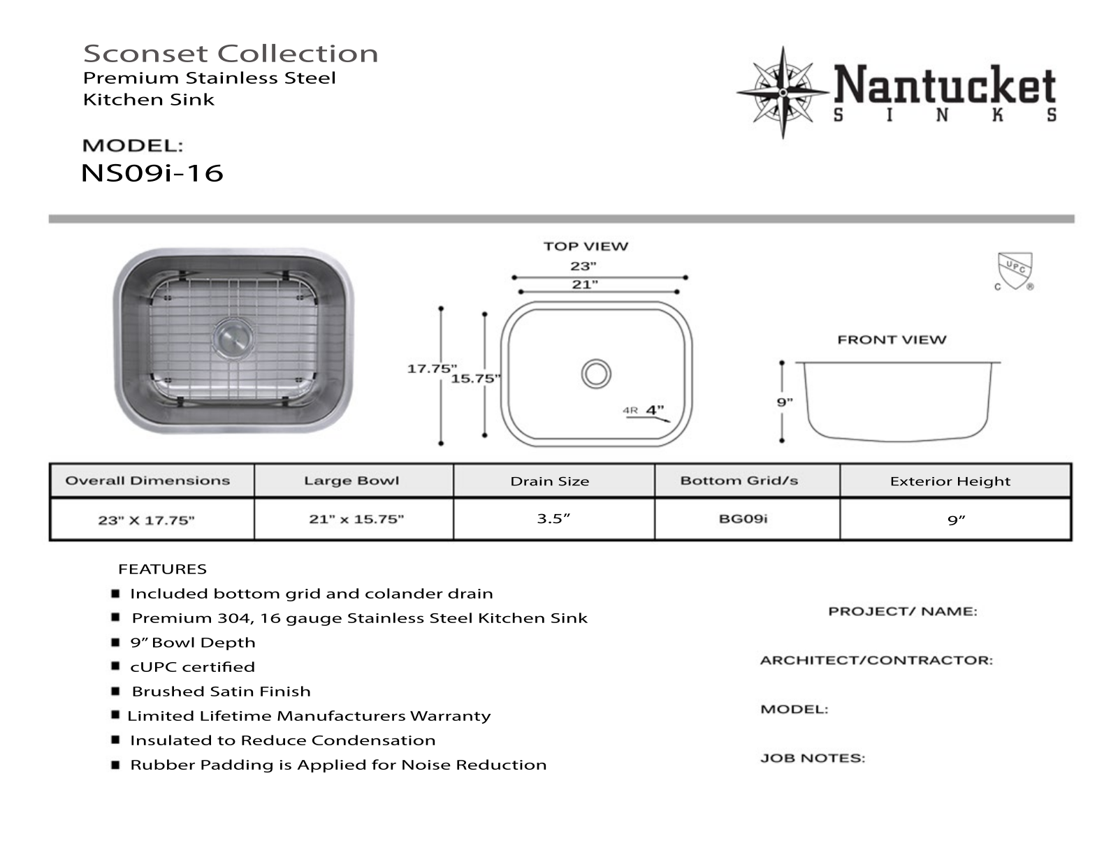 Nantucket NS09I16 Specifications