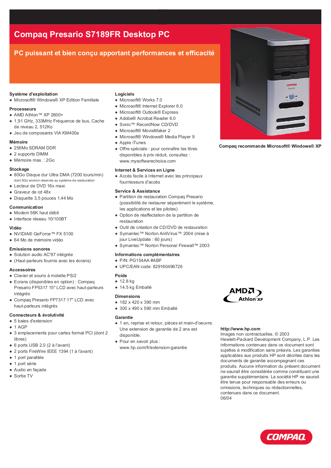 HP Compaq Presario S7189FR Datasheet