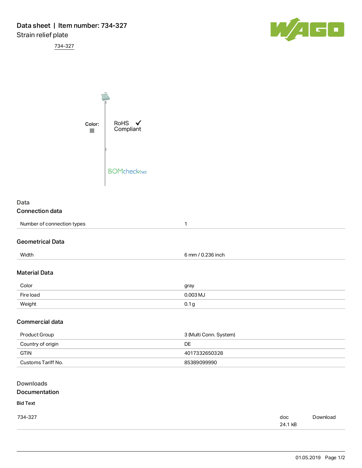 Wago 734-327 Data Sheet