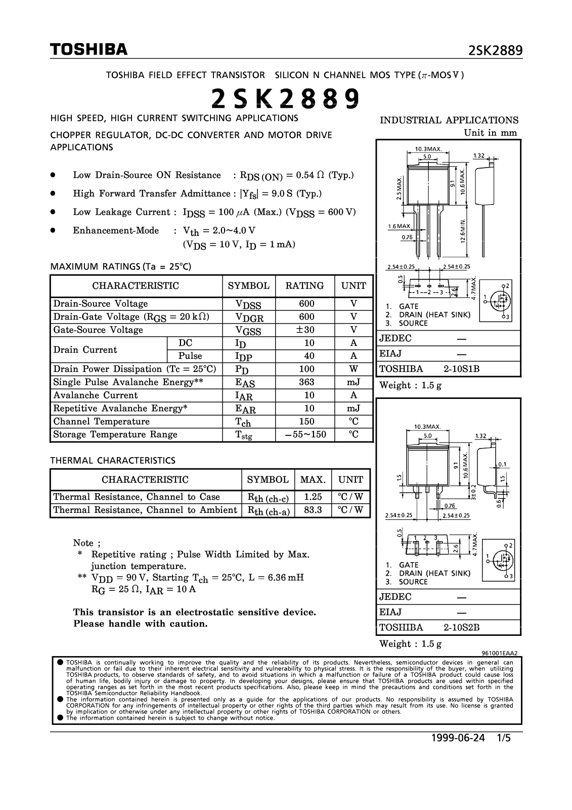 Toshiba 2SK2889 Datasheet