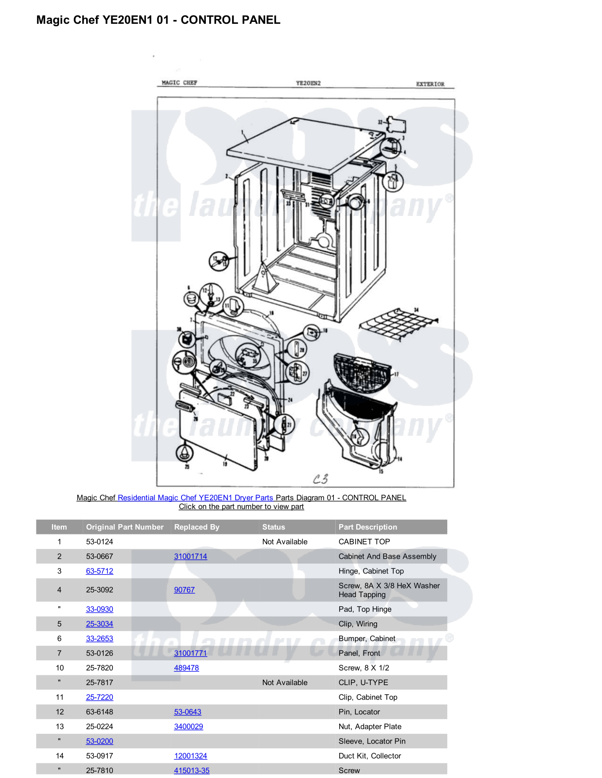 Magic Chef YE20EN1 Parts Diagram