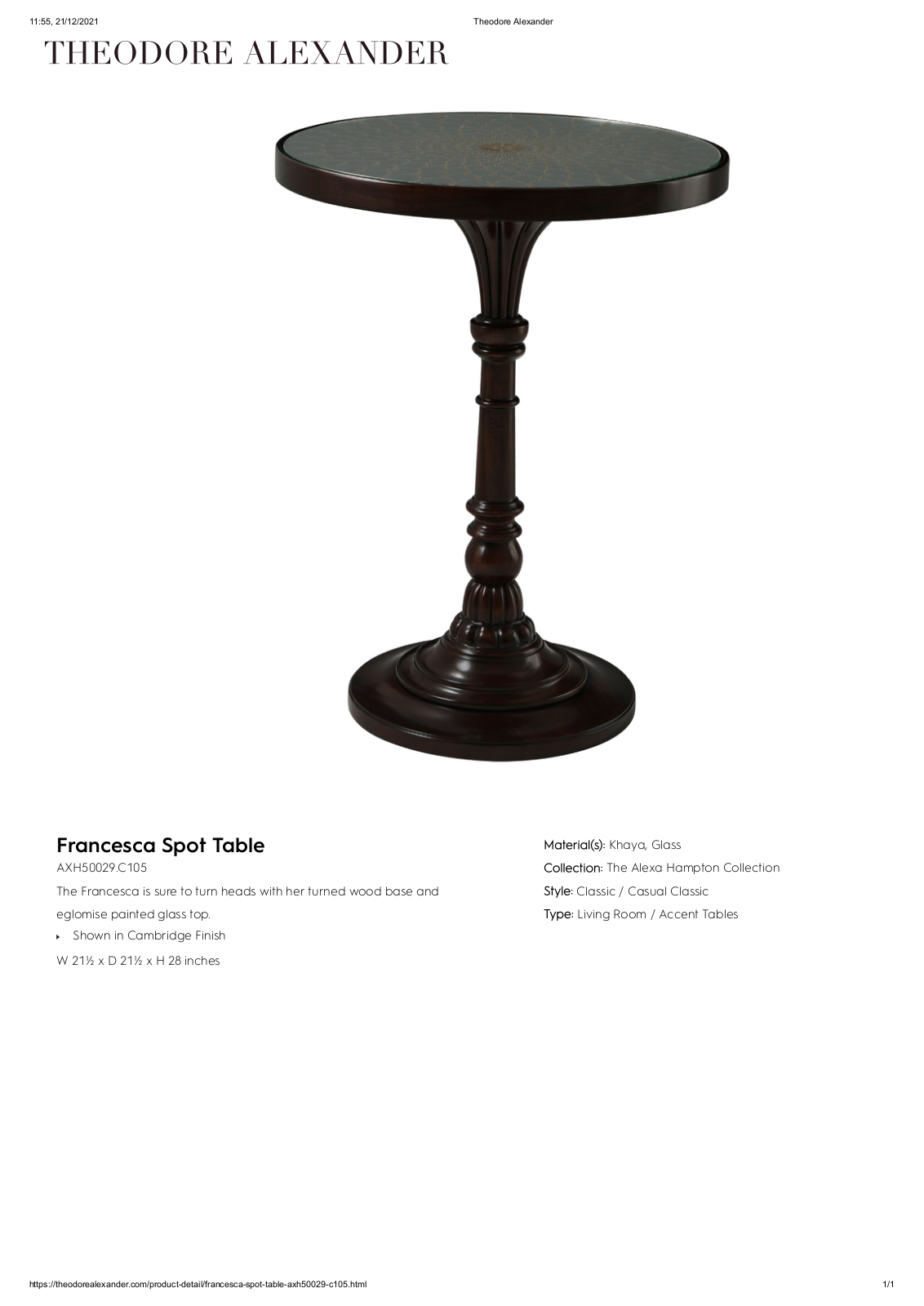 Theodore Alexander FPLJ3850 Specifications - ManualMachine.com