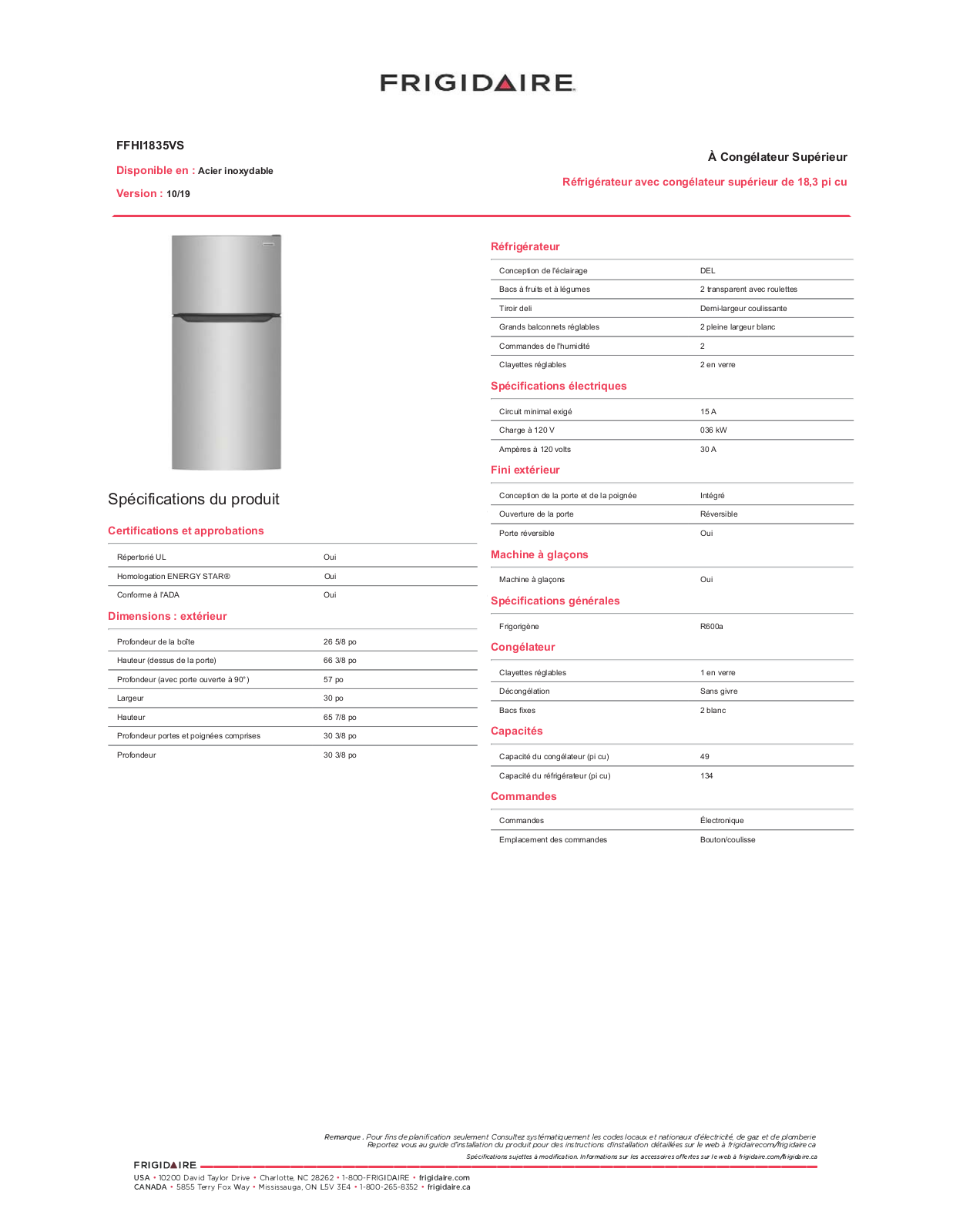 Frigidaire FFHI1832TE User Manual