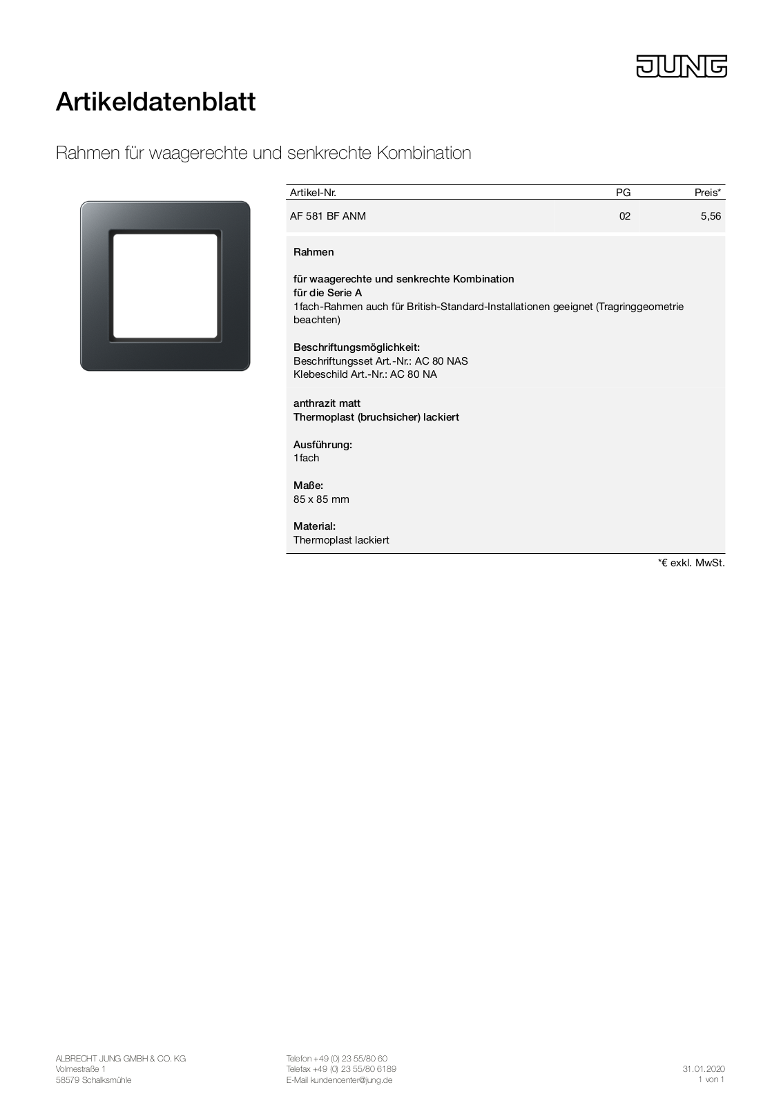 Jung AF 581 BF ANM User Manual