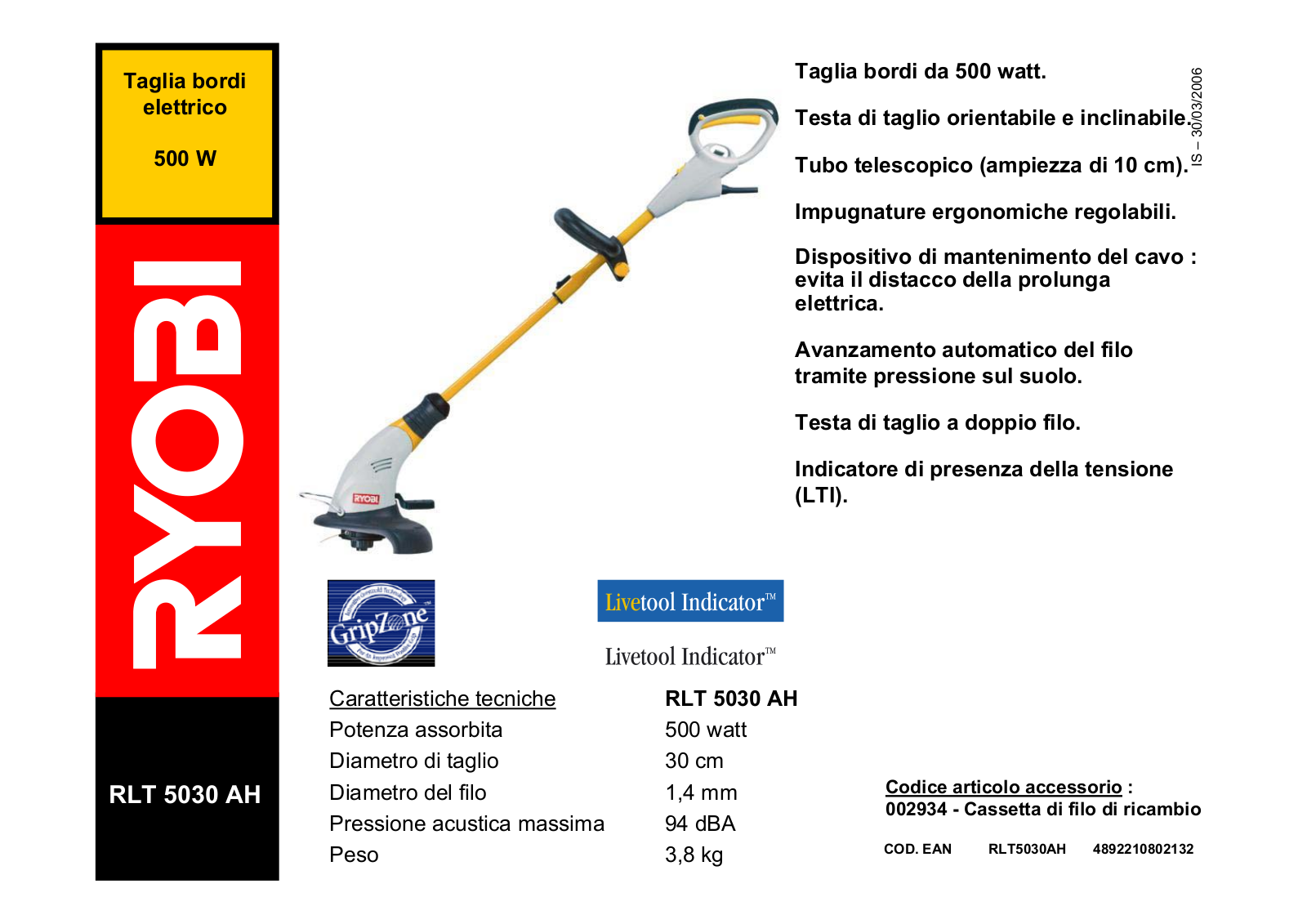 Ryobi RLT 5030 AH DATASHEET