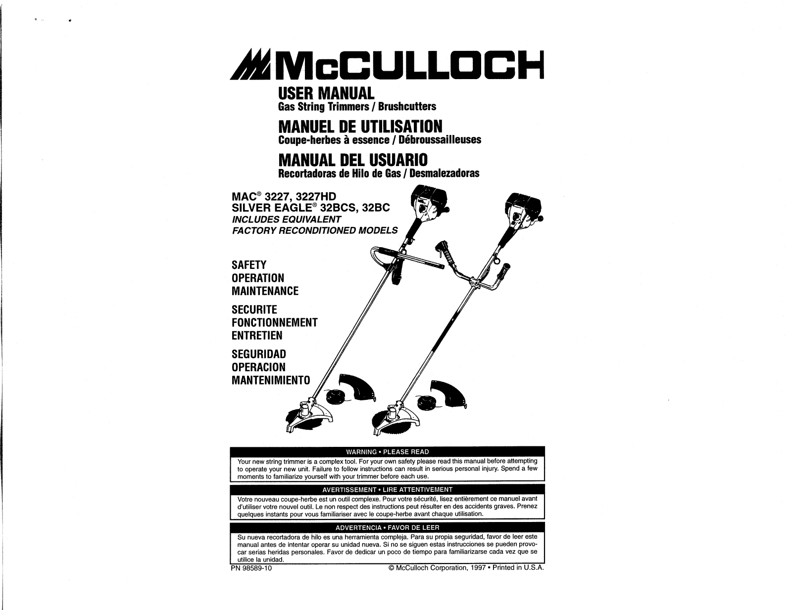 mcculloch 3227, 3227hd, 32bcs, 32bc user Manual