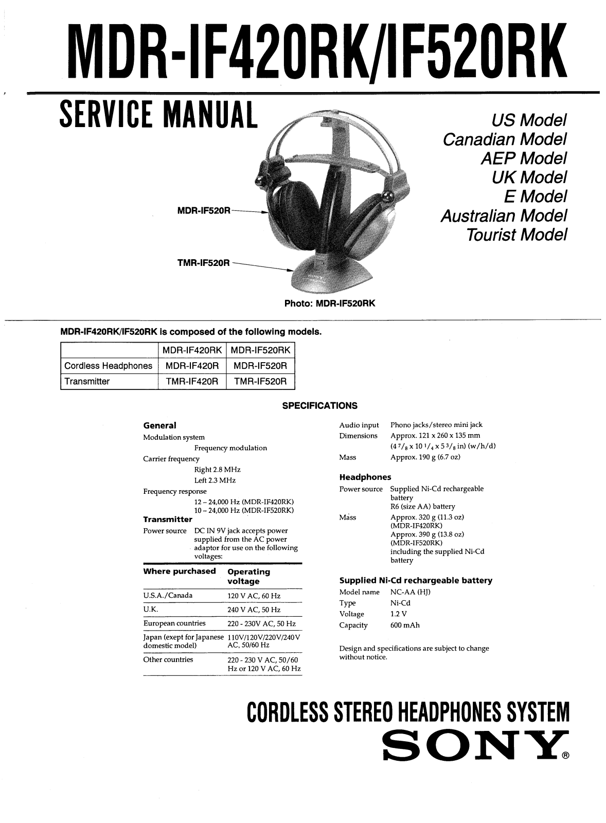 Sony MDRIF-420-RK Service manual