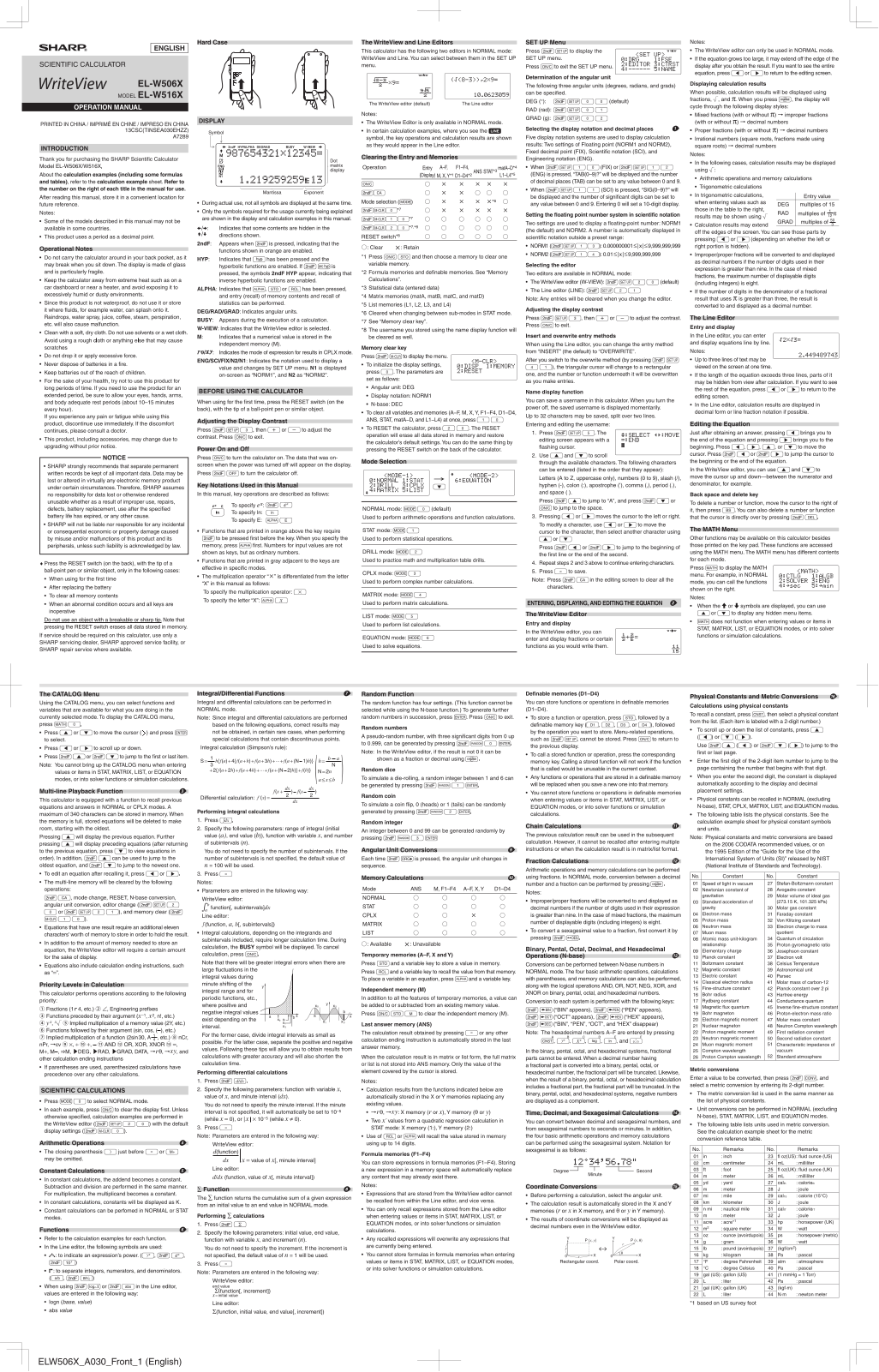 Sharp EL-W506 X, EL-W516 X User manual