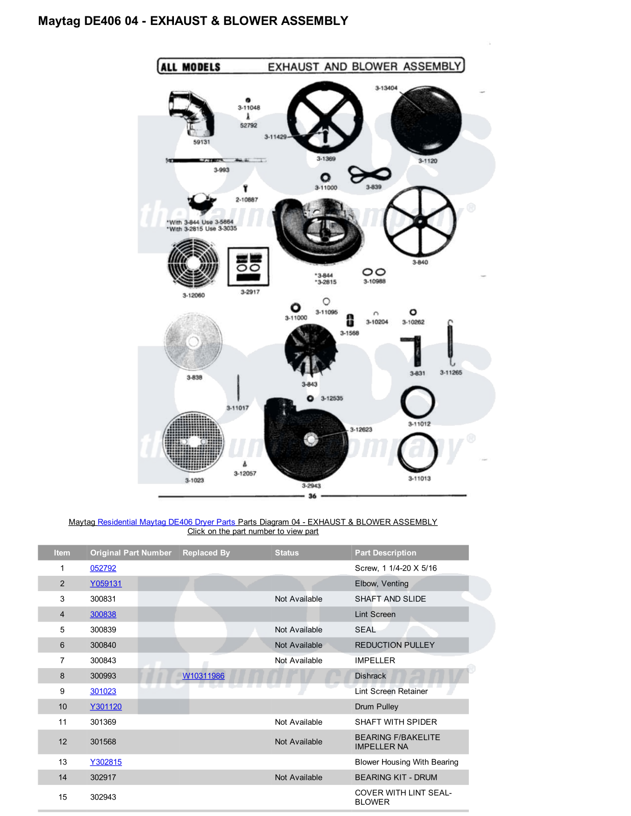 Maytag DE406 Parts Diagram