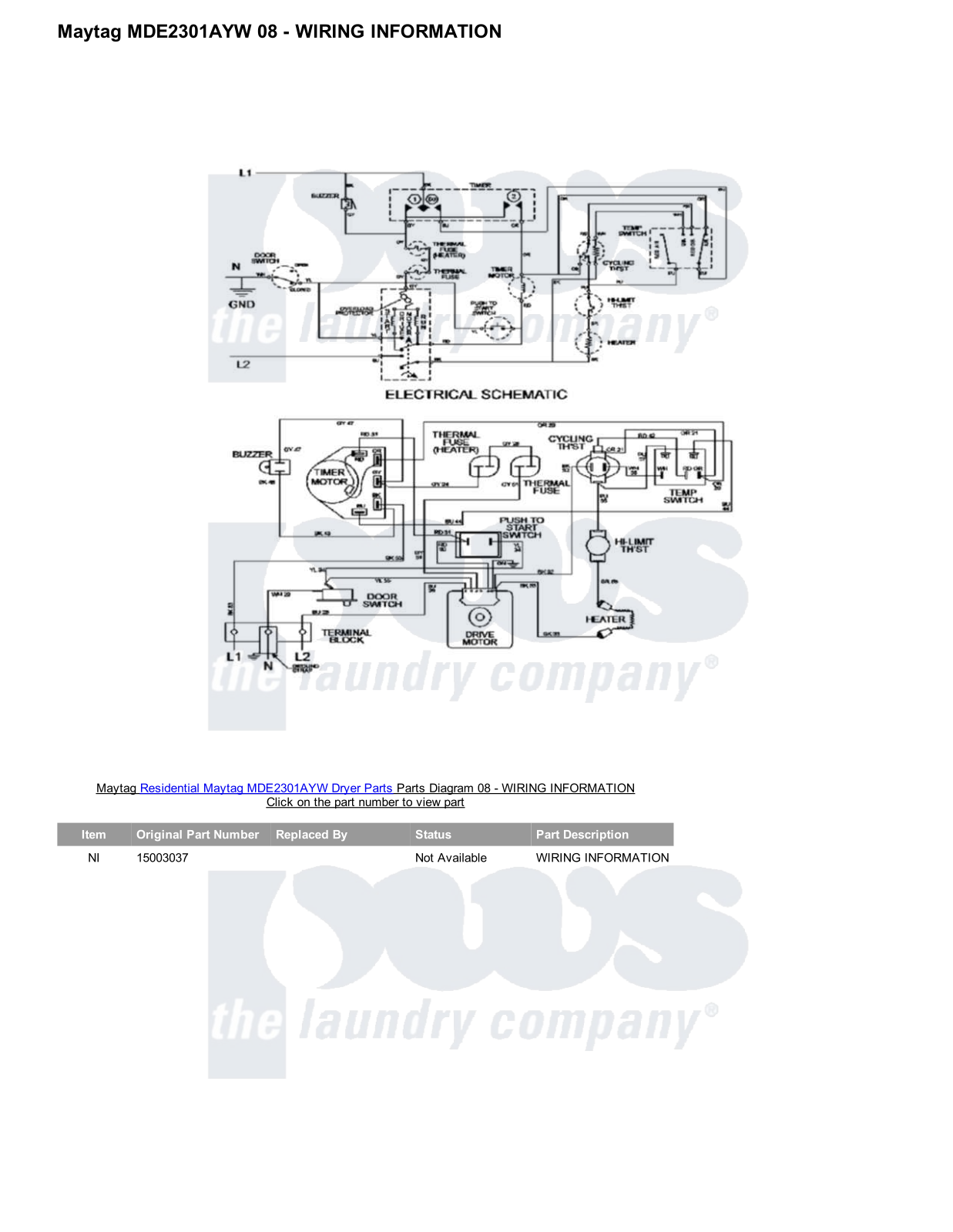 Maytag MDE2301AYW Parts Diagram