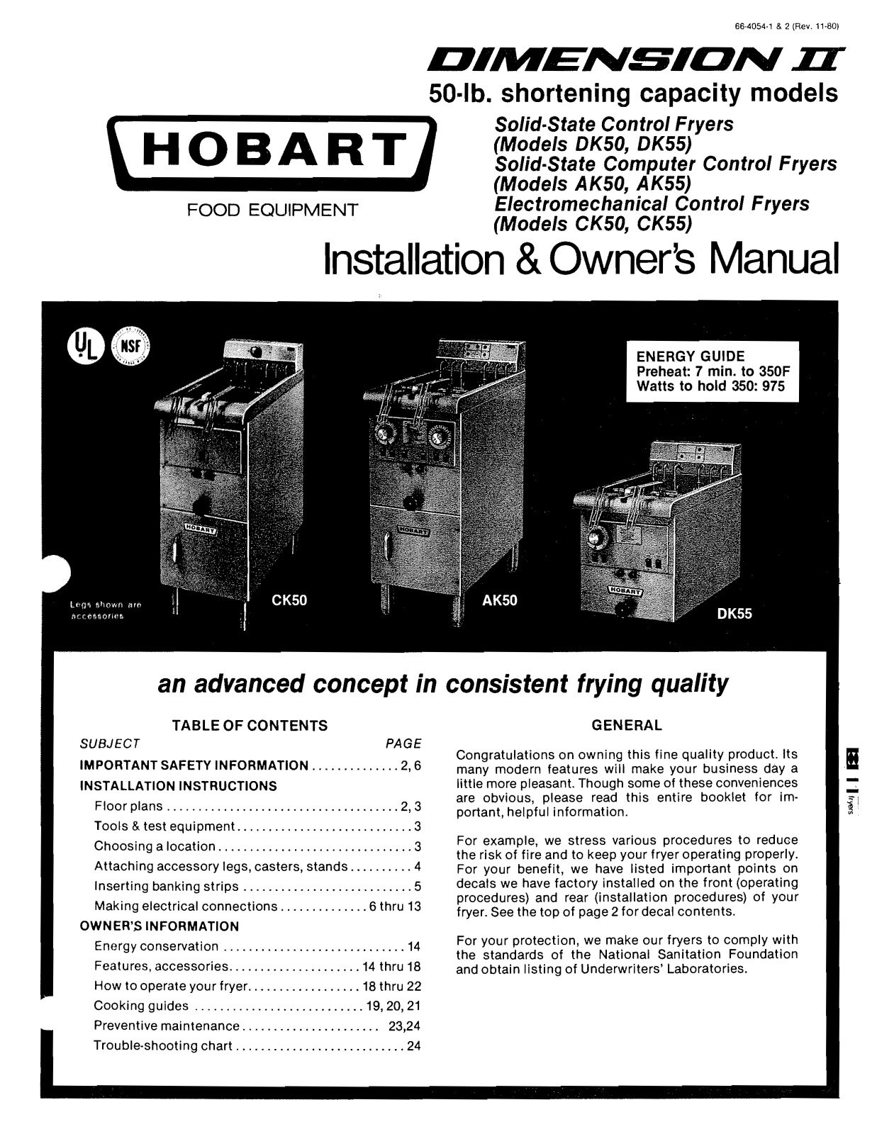 Hobart AK50 Installation Manual