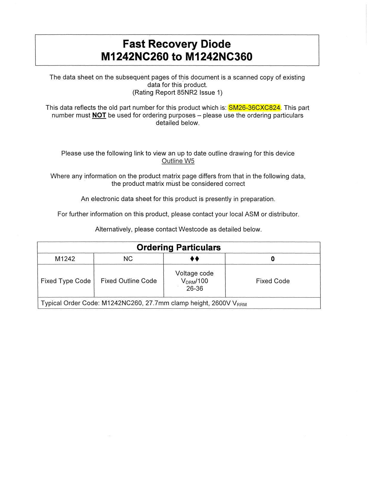 Datasheet M1242NC260, M1242NC360 Datasheet (Westcode Semiconductors) - ManualMachine.com