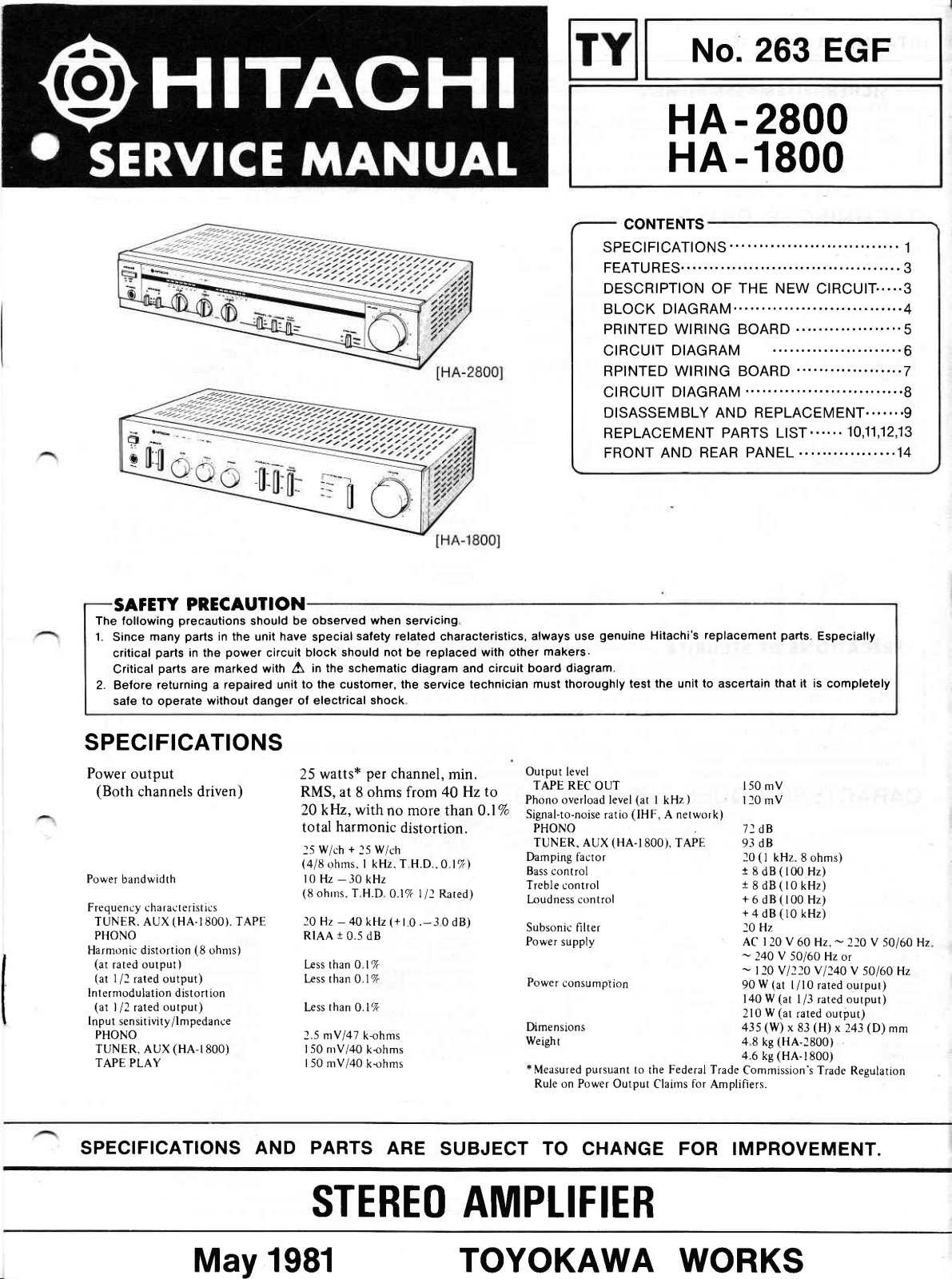 Hitachi HA-1800, HA-2800 Service manual