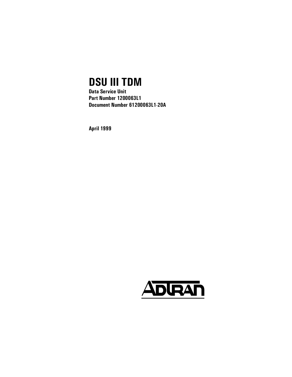 Adtran DSU III TDM User Manual