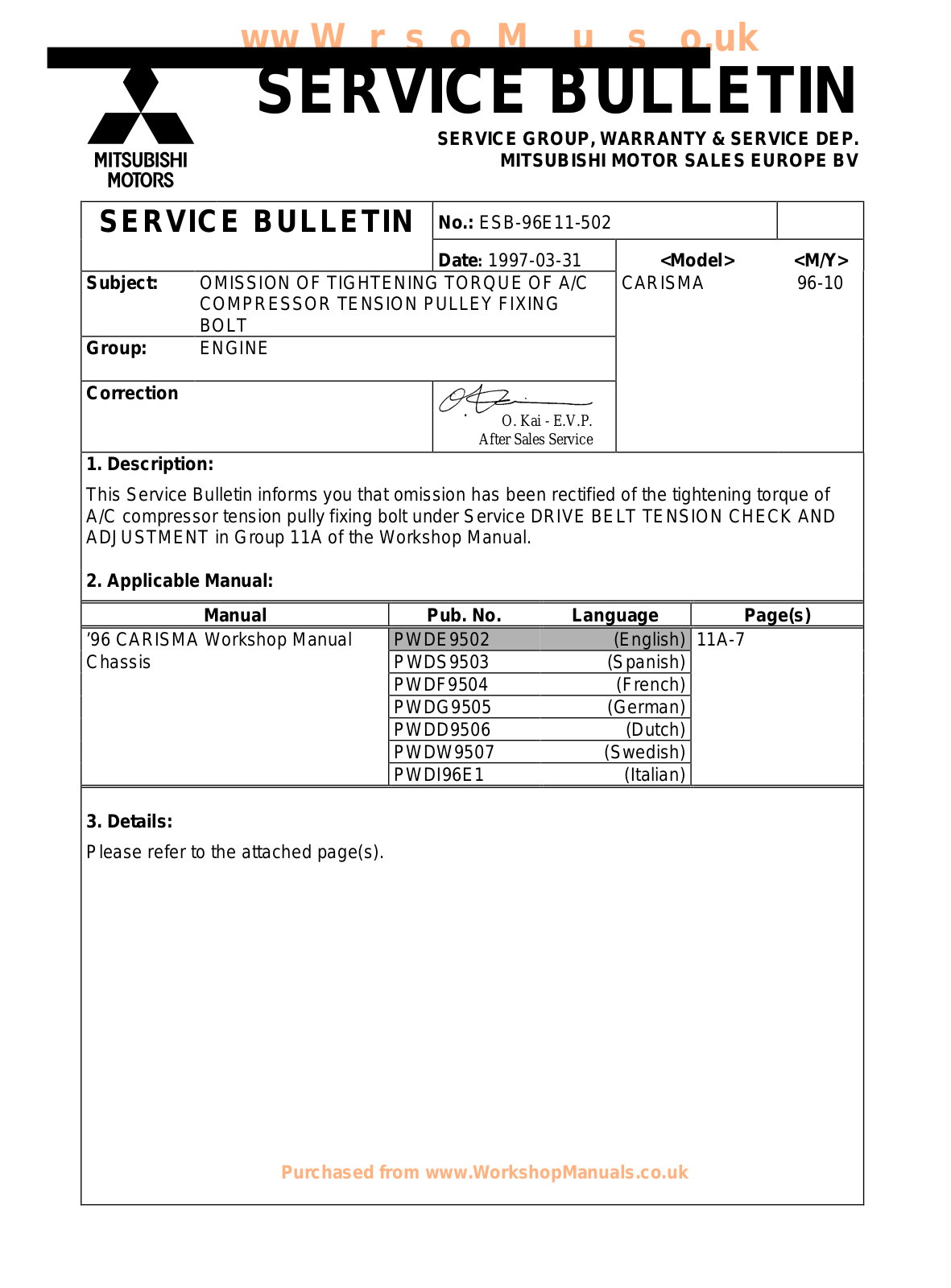 Mitsubishi Carisma User Manual