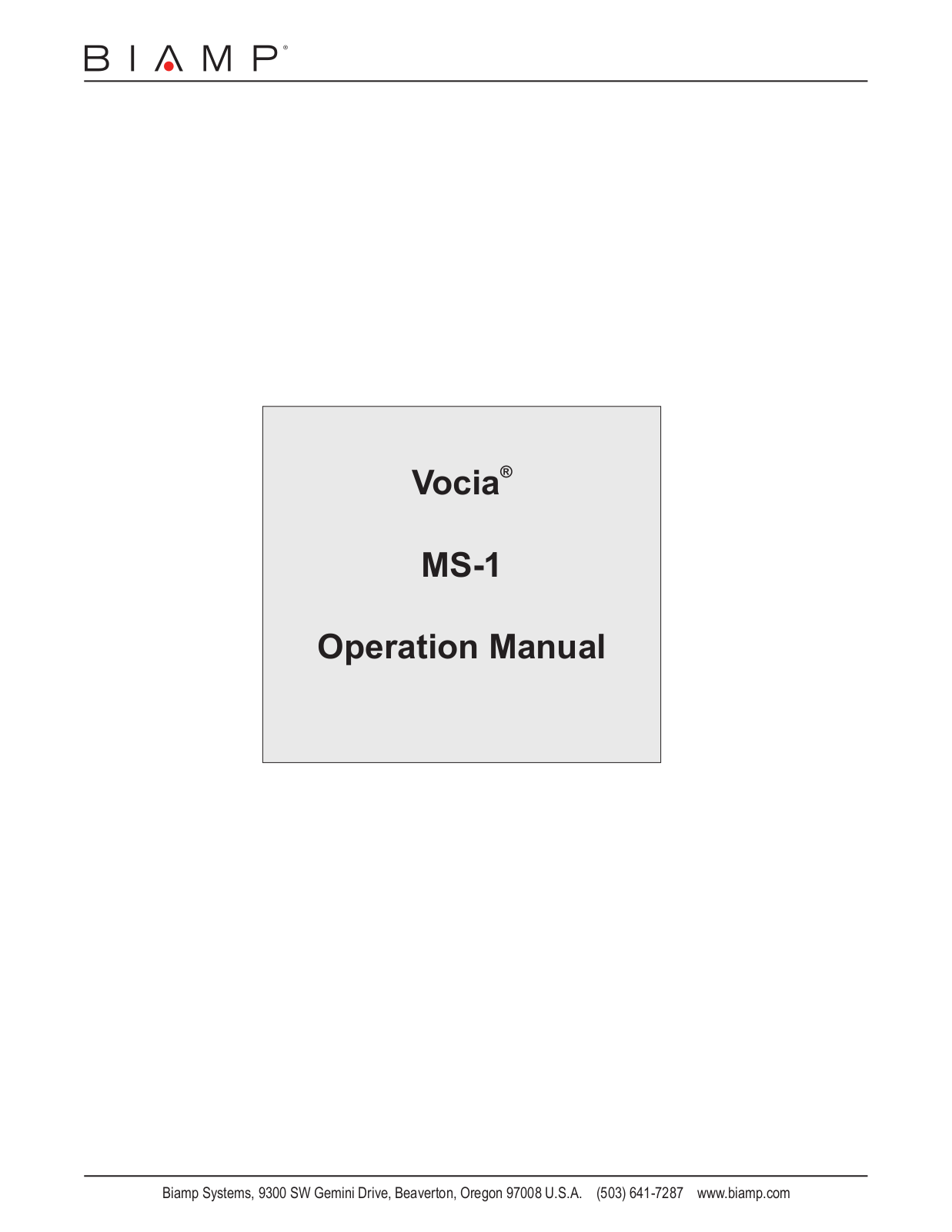 Biamp MS-1 User Manual